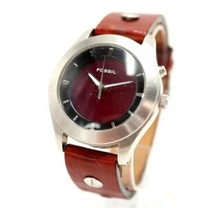 Fossil Mens Red Blue Color Changing 40mm Watch Brown Leather JR8125 New Battery